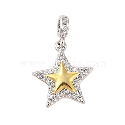 Rack Plating Brass Micro Pave Clear Cubic Zirconia Pendants, Cadmium Free & Lead Free, Long-Lasting Plated, Gold, Platinum, Star, 19x17x4mm, Hole: 3mm(X-KK-S380-37E-P)