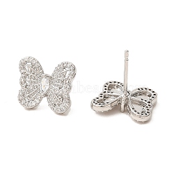 Butterfly Brass Micro Pave Cubic Zirconia Stud Earrings, Long-Lasting Plated, Lead Free & Cadmium Free, Platinum, 11.5x13.5mm(EJEW-L270-12P)