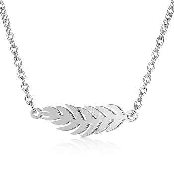 201 Stainless Steel Pendant Necklaces, with Cable Chains, Leaf, Stainless Steel Color, 17.1 inch(43.5cm), 1.5mm, Leaf: 6x22x1mm