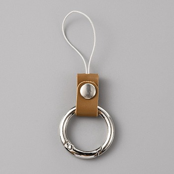 Leather and Zinc Alloy Mobile Phone Finger Rings, Finger Ring Short Hanging Lanyards, Chocolate, 7.8cm