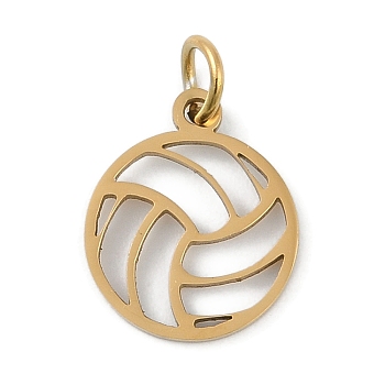 304 Stainless Steel Pendants, with Jump Ring, Laser Cut, Volleyball Charms, Golden, 14x11.5x1mm, Hole: 3.2mm