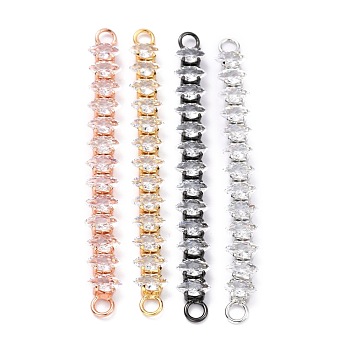 Brass Clear Horse Eye Cubic Zirconia Links Connectors, Real 18K Gold Plated, Long-Lasting Plated, Rectangle, Mixed Color, 56x3.5~6x3.5mm, Hole: 2.5mm