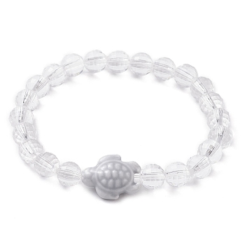 Handmade Porcelain Turtle Stretch Bracelets, 7.5mm Faceted Round Transparent Acrylic Beaded Stretch Bracelets, Clear, Inner Diameter: 2-1/4 inch(5.8cm), Bead: 7.5mm