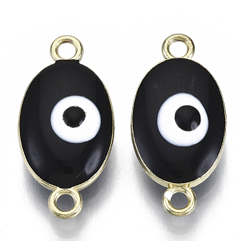 Alloy Enamel Links Connectors, Oval with Evil Eye, Light Gold, Black, 22.5x11x6~7mm, Hole: 1.6mm