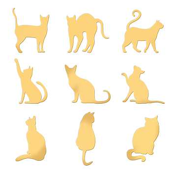 Nickel Decoration Stickers, Metal Resin Filler, Epoxy Resin & UV Resin Craft Filling Material, Golden, Cat Shape, 40x40mm, 9pcs/set