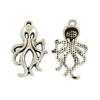 Tibetan Style Alloy Octopus Pendants, Cadmium Free & Lead Free, Antique Silver, 30.5x17x4.5mm, Hole: 2mm
