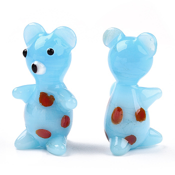 Handmade Lampwork Home Decorations, 3D Bear Ornaments for Gift, Light Sky Blue, 45~47x22~24x23~24mm