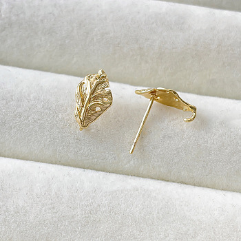 Leaf Shape Brass Stud Earring Finding, with Loops, Golden, 12x7mm