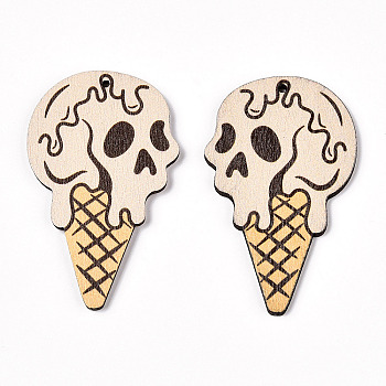 Single Face Printed Wood Pendants, Hallowmas's Day Charms, Ice Cream, 55x33.5x2.5mm, Hole: 1.6mm