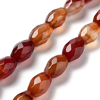 Natural Red Agate Beads Strands, Faceted Rice, 12.5x8mm, Hole: 1.2mm, about 16pcs/strand, 7.68 inch(19.5cm)