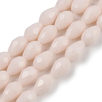 Opaque Solid Color Imitation Jade Beads Strands, Faceted, Teardrop, Old Lace, 8x6mm, Hole: 1.2mm, about 65~67pcs/strand, 20.08 inch(51cm)