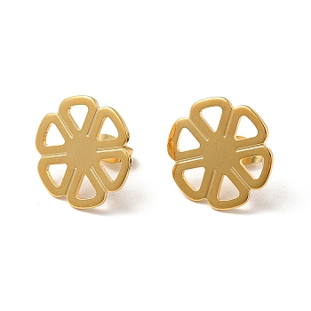 201 Stainless Steel Stud Earring Findings, with 304 Stainless Steel Pin & Hole & Friction Ear Nuts, Flower, Real 24K Gold Plated, 17x18mm, Hole: 4x3.5mm, Pin: 0.7mm