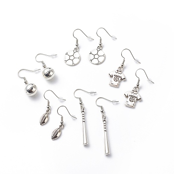 Sport Theme Alloy Dangle Earrings, Brass Jewelry for Women, Antique Silver, 30.5~52.5mm, Pin: 0.6mm