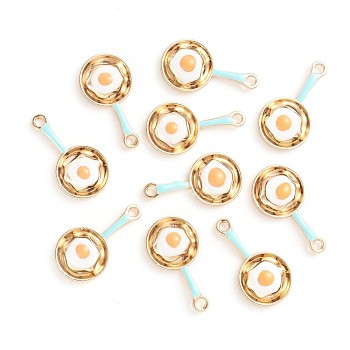 Alloy Enamel Pendants, Pan with Poached Egg, Golden, for DIY Jewelry Making, Pale Turquoise, 27x15x5mm, Hole: 2mm