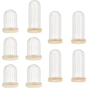 Nbeads 10Pcs Mini Glass Cloche Dome Covers, Cloche Bell Jar Covers, with 10Pcs Natural Wood Base, for Terrarium, Mixed Color, Glass Cover: 3.8~5.1x2~2.5cm, Inner Diameter: 1.55~2cm, Wood Base Tray: 2~2.5cm