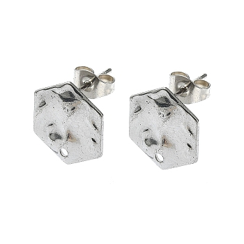 304 Stainless Steel Stud Earring Findings, Hexagon, 13.5x12mm, Hole: 1.4mm, Pin: 10.5x0.5mm