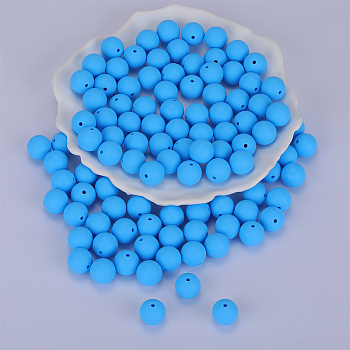 Round Silicone Focal Beads, Chewing Beads For Teethers, DIY Nursing Necklaces Making, Cornflower Blue, 15mm, Hole: 2mm