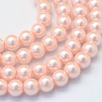 Baking Painted Pearlized Glass Pearl Round Bead Strands, PeachPuff, 8~9mm, Hole: 1mm, about 100~105pcs/strand, 31.4 inch