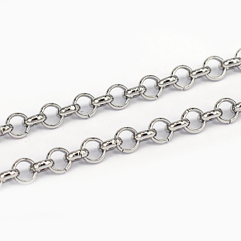 304 Stainless Steel Rolo Chains, Belcher Chains, Unwelded, Stainless Steel Color, 4x1mm