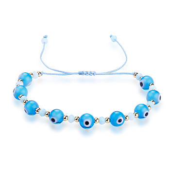 Glass Evil Eye Braided Bead Bracelet, Blue