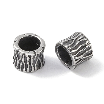 316 Surgical Stainless Steel European Beads, Large Hole Beads, Column, Antique Silver, 6.5x6mm, Hole: 4mm