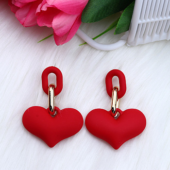 Heart Acrylic Dangle Stud Earrings, Red, 52x40mm