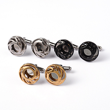 Flat Round 304 Stainless Steel Cufflinks, Mixed Color, 20.5mm