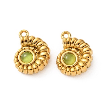 304 Stainless Steel Cat Eye Pendants, Conch Charms, Ion Plating(IP), Long-Lasting Plated, Green Yellow, 17x13x5mm, Hole: 1.4mm