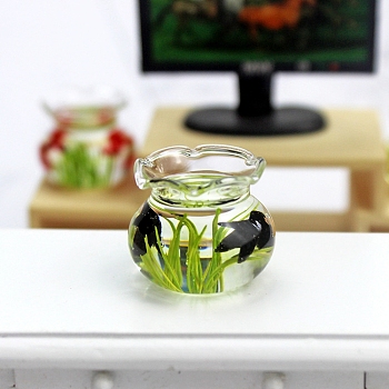 Miniature Food Play Scene Dollhouse Accessories, Mini Goldfish Tank, Black, 30x20mm