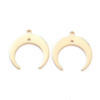 Brass 2-Loop Link Connectors, Long-Lasting Plated, Double Horn/Crescent Moon, Real 14K Gold Plated, 19x18x1mm, Hole: 1.2mm