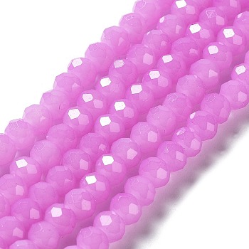 Baking Painted Imitation Jade Glass Bead Strands, Faceted Rondelle, Violet, 10x8mm, Hole: 1mm, about 63~65pcs/strand, 18.90''(48~50cm)