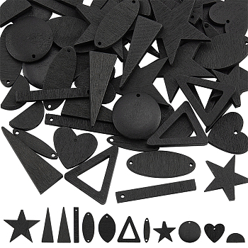 PandaHall Elite DIY Jewelry Making Finding Kit, Including 60pcs 10 Style Triangle & Horse Eye & Oval & Leaf & Flat Round Wood Pendants & Links & Beads, Black, 10~40.5x5~39.5x2.5~5mm, Hole: 1.4~1.8mm, 6pcs/style