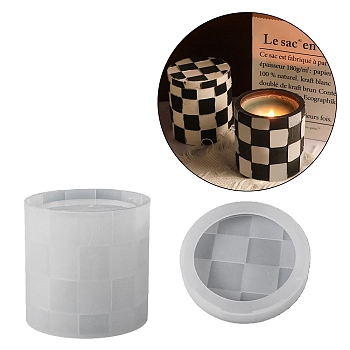 Chessboard Pattern Column Candle Jar Molds, Silicone Concrete Molds for Candle Holder with Lids, Epoxy Resin Casting Molds, White, 7.6x8.7cm