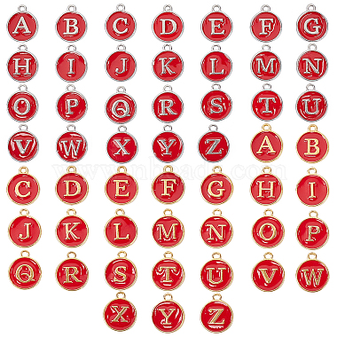 Platinum & Golden Dark Red Letter A~Z Alloy+Enamel Charms