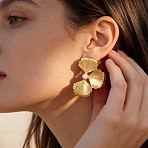 Valentine's Day 304 Stainless Steel Stud Earrings for Women, with Plastic Imitation Pearl, 3-Petal Flower, Golden, 52x38mm(EJEW-K330-02G)