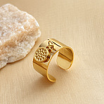 304 Stainless Steel Cuff Open Rings, Flat Round, Golden, Inner Diameter: 19mm(FS-WGC542F-02)