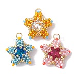 3Pcs 3 Color TOHO Seed Beads Pendants, Beaded Star Charms, Mixed Color, 18x19.5x6.5mm, Hole: 2.5mm, 1Pc/color(PALLOY-MZ00177)