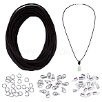 DIY Jewerly Making Findings Kits, Including Cowhide Leather Cord, 304 Stainless Steel Folding Crimp Ends, Lobster Claw Clasps and Jump Rings, Coconut Brown, 2mm(DIY-UN0007-19B)