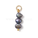 Dyed Natural Baroque Keshi Pearl Two Sides Polished Pendants, Beaded Charms, with Brass Findings, Golden, Black, 18~20x5~6x3~3.5mm, Jump Ring: 4.9x0.8mm, Inner Diameter: 3.3mm(PALLOY-JF04814-01)
