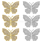 6Pcs 2 Colors Butterfly Alloy Rhinestone Lapel Pins for Backpack Clothes, Platinum & Light Gold, 30x41.5mm, 3pcs/color(JEWB-OC0001-07)