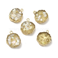 Transparent Resin Pendants, Nuggets Charm, with Light Gold Tone Iron Findings and Gold Foil, White, 21~23x17~20x5.5mm, Hole: 1.6mm(CRES-F022-03C)