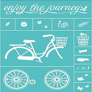 Self-Adhesive Silk Screen Printing Stencil, for Painting on Wood, DIY Decoration T-Shirt Fabric, Turquoise, Bicycle Pattern, 28x22cm(DIY-WH0173-021-Y)