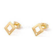 201 Stainless Steel Stud Earring Findings with Hole, 304 Stainless Steel Pins and Ear Nuts, Rhombus, Real 24K Gold Plated, 9.5x9.5mm, Hole: 1mm, Pin: 0.8mm(X-EJEW-A071-27G)