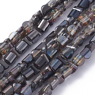 Electroplate Glass Beads Strands, Faceted, Half Plated, Half Round, Black Plated, 4x4x3mm, Hole: 0.8mm, about 148pcs/strand, 19.69 inch(50cm)(EGLA-L023A-HP02)