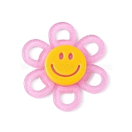 Acrylic Cabochons, with Glitter Powder, Flower with Smiling Face, Violet, 37x4.5mm(MACR-C015-02A)
