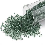 TOHO Round Seed Beads, Japanese Seed Beads, (1070) Subtle Hunter Green Lined Crystal Luster, 11/0, 2.2mm, Hole: 0.8mm, about 1110pcs/bottle, 10g/bottle(SEED-JPTR11-1070)