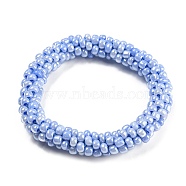 Crochet Glass Beads Braided Stretch Bracelet, Nepel Boho Style Bracelet, Lavender, Inner Diameter: 1-3/4 inch(4.5cm)(BJEW-K232-01B)