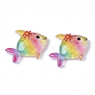 Resin Cabochons, with Glitter Powder, Fish, Colorful, 19.5x23x6mm(CRES-R430-09)