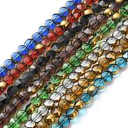 Half Plated Electroplate Transparent Glass Beads Strands, Antique Bronze Plated, Flat Round, Faceted, Mixed Color, 6x5mm, Hole: 1.2mm, about 50pcs/strand, 11.22''(28.5cm)(EGLA-E060-02A-HP)