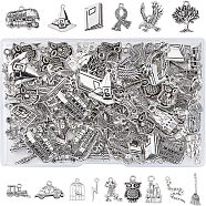 150Pcs 15 Style Tibetan Style Alloy Pendants for Teachers' Day, Scarf & Snake & Owl & Train & Car & Lightning Bolt & Witch Hat & Castle & Book & Frog & Bird in Cage & Tree of Life, Antique Silver, 10pcs/style(TIBE-FH0001-14)